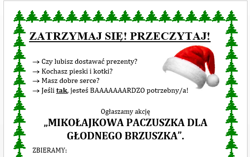 Zdjęcie do &bdquo;MIKOŁAJKOWA PACZUSZKA DLA GŁODNEGO BRZUSZKA&rdquo;