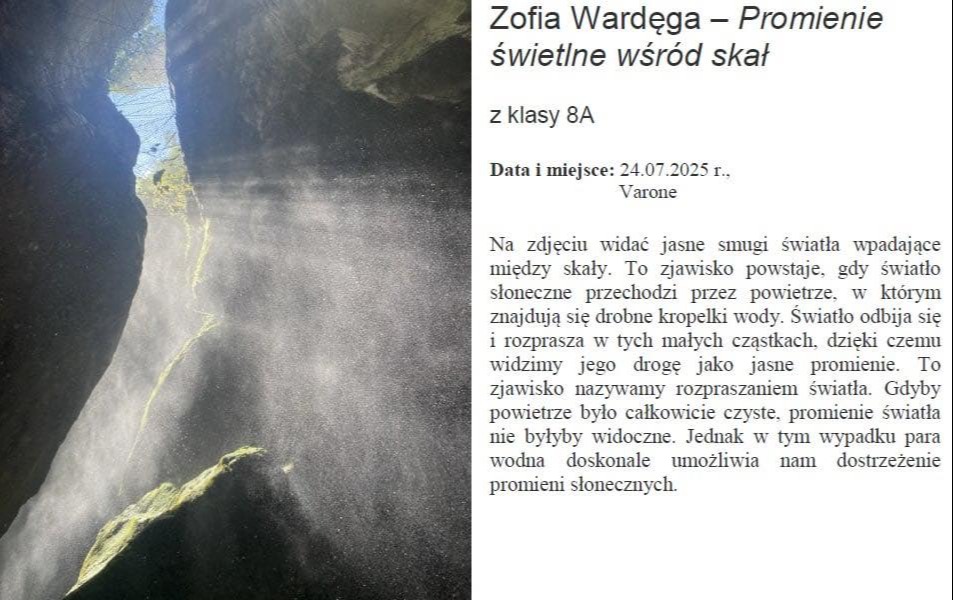 Zdjęcie do Sukces Zosi w konkursie &bdquo;Migawki z Fizyki 2&rdquo;
